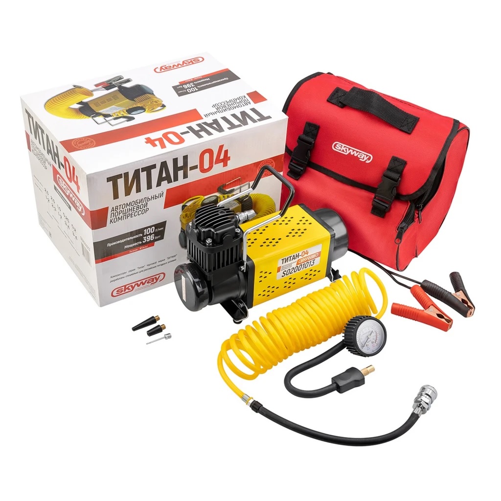 Компрессор метал. 100л/мин с крокодилами SKYWAY ТИТАН-04  в сумке 10АТМ